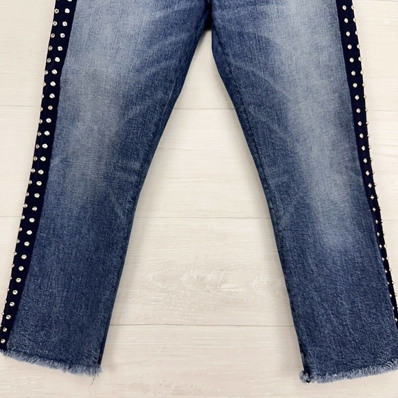 Veronica Beard Ines Cropped Straight-Leg Girlfriend Jeans 28 Blue Rhinestones - Picture 4 of 16